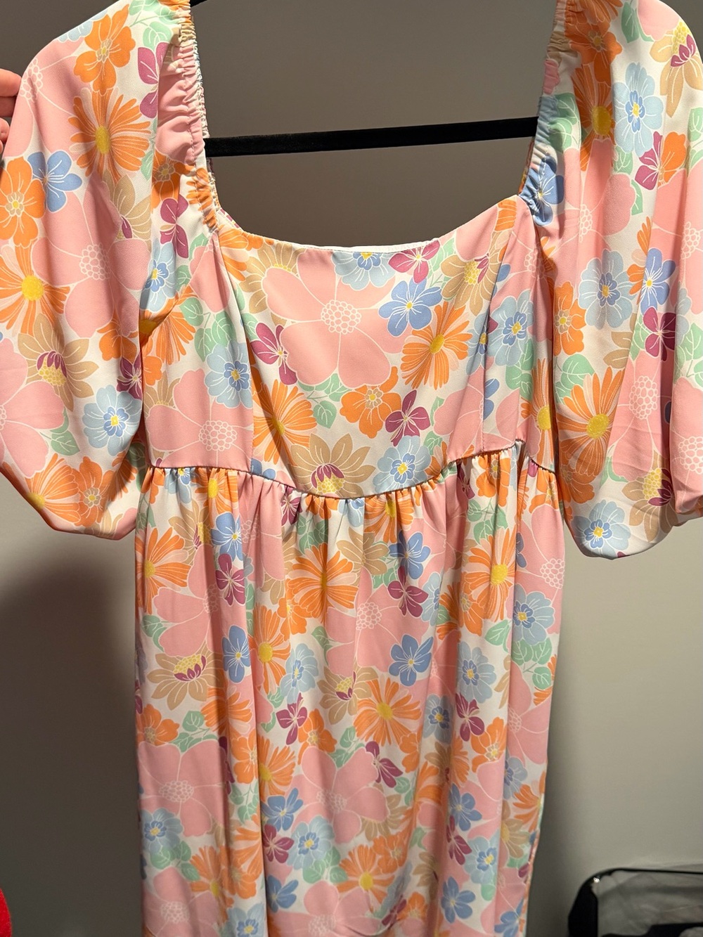 Amazon Pink Floral Puff-Sleeve Casual Dress
